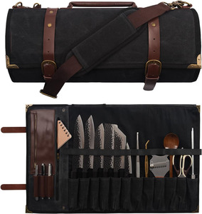 Free Sample Genuine <b>Leather</b> <b>Knife</b> <b>Roll</b> Set Eco-Friendly Small Chef's <b>Knife</b> Case Holder Cutlery Sheath Carrying Case Organizer - Product Image 2