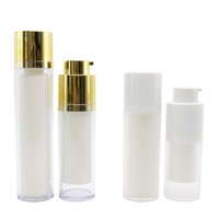 Flacon pompe sans air blanc 15ml 30ml 50ml avec bouchon doré, flacon pompe cosmétique sans air en PP pour lotion et crème