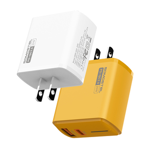 Chargeur de voyage rapide SMS Q45 20W PD <span class=keywords><strong>QC3</strong></span>.<span class=keywords><strong>0</strong></span> double USB-A et USB-C avec câble, prise US/EU - Product Image 1