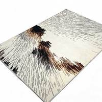 Tapis Moderne Abstrait à Rayures Éclatantes, Crème-Taupe Marron, Motif Lignes Éclatantes, pour Salon, Décoration Luxe Léger, en Latex