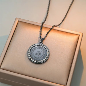   Collana Islamica Eid con Incisione Araba Allah, Gioielli alla Moda in Acciaio Inossidabile 316 Impermeabile con Zirconi - Product Image 5