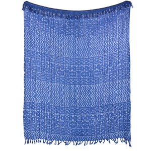 Manta de tiro autotexturizada tejida a mano, con flecos, bloque impreso, inspirado en el barro, al mejor precio, Indigo, con borlas - Product Image 2