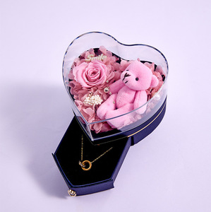 Caja de Joyería Creativa con Forma de Corazón 2026, con Flor Eterna y Oso de Peluche, para Collares y Pendientes, Ideal para el Día de la Madre - Product Image 6