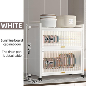 Mueble de Cocina Multifuncional de Doble Capa con Estante Lateral Colgante y Escurridor de Vajilla en la Puerta - Product Image 4