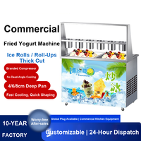 Machine commerciale à rouleaux de crème glacée frite, double plaque ronde de 8 cm de profondeur, double compresseur, pour la fabrication de rouleaux de glace