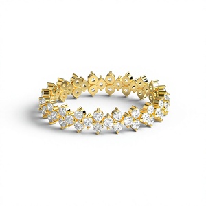 18K Gold Plated Ring Double Row Round Diamonds Ring Wide Zig Zag Eternity Cluster Band Gift for Her Fine Jewelry Gift for Women - Product Image 1