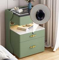 Table de chevet moderne et élégante en bois massif avec 2 tiroirs, armoire de rangement multifonctionnelle pour salon d'appartement, charge sans fil