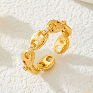 Brushed Chain Open <b>Ring</b> Micro Set Zircon Adjustable Index <b>Finger</b> <b>Ring</b> Fashionable Versatile Jewelry - Product Image 1