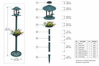 Lampadaire Solaire Écologique Étanche en Plastique, Mangeoire à Oiseaux, Jardinière, Support sur Pied à Toit Pagode, Style Antique