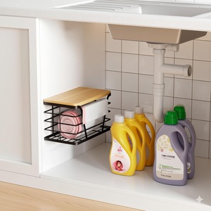 Organizador De Armazenamento De Cozinha Empilhável Cesta Sacos De Lixo De Arame Dispenser Roll <span class=keywords><strong>Holder</strong></span> Metal <span class=keywords><strong>Trash</strong></span> <span class=keywords><strong>Bag</strong></span> Dispenser com Bamboo Top