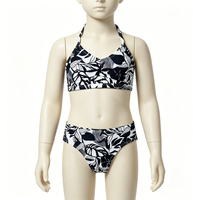 Maillot de bain deux pièces pour filles, noir et blanc, imprimé feuilles tropicales, maillot de bain séparé pour enfants, pour la plage et la piscine, vente en gros