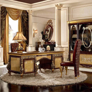 Muebles de Oficina de Lujo Rococó, <span class=keywords><strong>Escritorio</strong></span> Dorado y <span class=keywords><strong>Silla</strong></span> de Cuero - Product Image 1