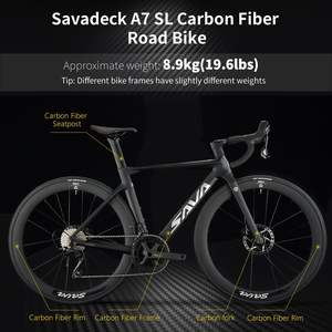 Bicicleta de Carretera de Carbono <span class=keywords><strong>SAVA</strong></span> A7L, Cuadro de Fibra de Carbono, Diseño de Cableado Interno, Bicicleta de Alta Gama para Hombre y Mujer con Grupo de 24 Velocidades R7100 - Product Image 5
