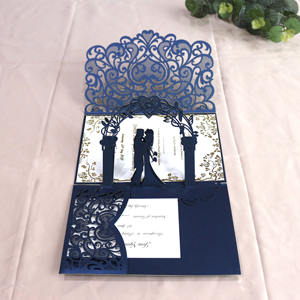 Carte <span class=keywords><strong>d</strong></span>'<span class=keywords><strong>invitation</strong></span> de mariage bleu marine élégante et moins chère, <span class=keywords><strong>d</strong></span>écoupe laser laser 3d - Product Image 1
