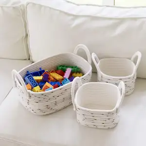 Storage Baskets Cotton 14 Inch Cotton Rope Basket Woven Storage Basket Multipurpose Soft Basket Set Of 3