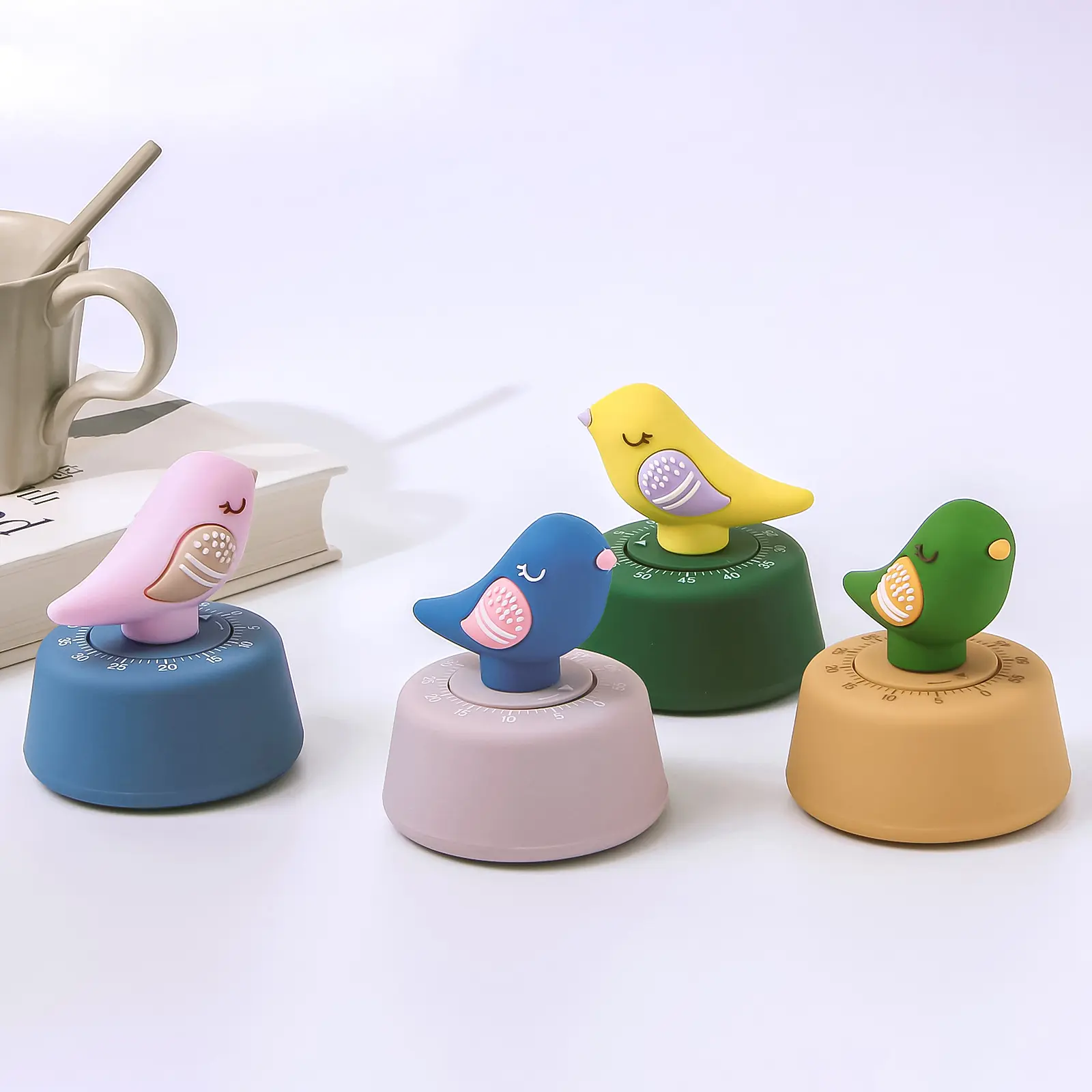 60 Minutes Plastic Cartoon Bird Mechanical Rotating Kitchen Timer for shower learning baking massage Cooking timer