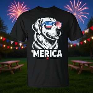 Camiseta Merica Dog de manga corta con cuello redondo, unisex, para adultos, diseño patriótico de la bandera estadounidense - Product Image 2
