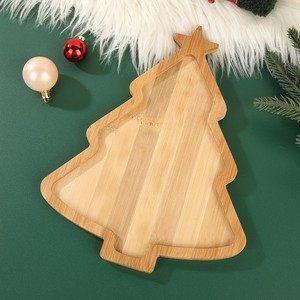 Bandejas de Bambú Navideñas con Forma de Árbol y Sombrero de Muñeco de Nieve, Color Madera Natural, Decoraciones para Fiestas - Product Image 2