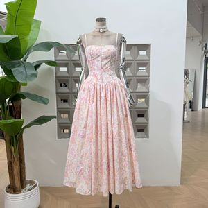 Factory Wholesale Summer New Long <strong>Skirt</strong> Women's <strong>Suspender</strong> square Collar Floral Print Elegant and Fashionable Dress - Product Image 3