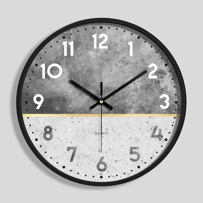 12-Inch 30cm Creative Metal silent Wall Clock, Simple Digital Quartz Clock, Living Room Narrow Edge Aluminum Frame Wall Clock