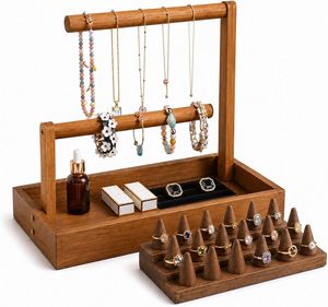 Jewelry Organizer Stand Wooden <b>T</b>-<b>Bar</b> Necklace Rack Bracelet Holder Display Bangle - Product Image 1