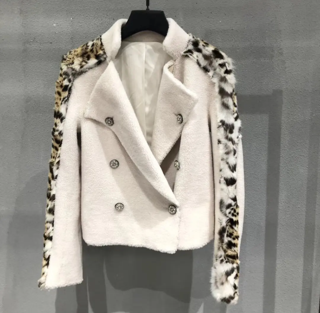 Abrigo de piel auténtica con estampado de leopardo para mujer, chaqueta de piel de oveja para invierno y otoño, abrigo de felpa para mujer
