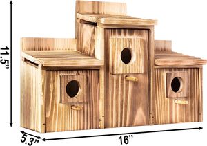 Açık 3 delik kuş aile evi metal çatı kuş evi - Product Image 3