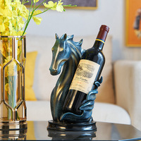 SE7 Statue de tête de cheval en résine dorée peinte à la main, décoration de salon et de cave à vin avec porte-bouteilles à motif animalier