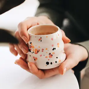 Weihnachts geschenk farbige Ton Keramik Kreis Donuts Kaffeetasse gesprenkelt klobige nordische mollige Tasse