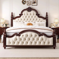 Tempat Tidur Kayu Solid Gaya Vintage Prancis Bernuansa Mewah, Desain Retro Amerika, Kamar Tidur Utama Ganda, Dilengkapi Penyimpanan, Cocok untuk Pernikahan