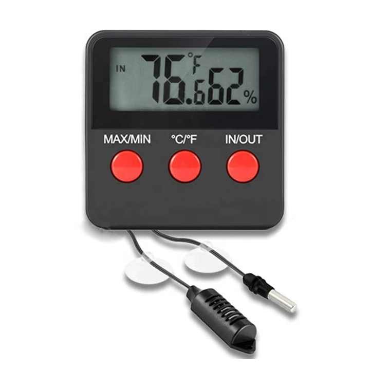 Termometro Igrometro Digitale LCD 2-in-1 - Con Sonda Esterna 1.5m, Per Terrari, Incubatrici, Serre