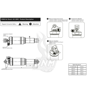 DNM AO38RC 165/190/200mm <span class=keywords><strong>amortisseur</strong></span> à air arrière de <span class=keywords><strong>vtt</strong></span> à queue souple, contrôleur de fil, rebond verrouillable, <span class=keywords><strong>amortisseur</strong></span> arrière de vélo - Product Image 5