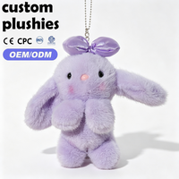 Porte-clés personnalisé OEM en peluche longue, lapin violet avec nœud décoratif, cadeau de vacances pour fille
