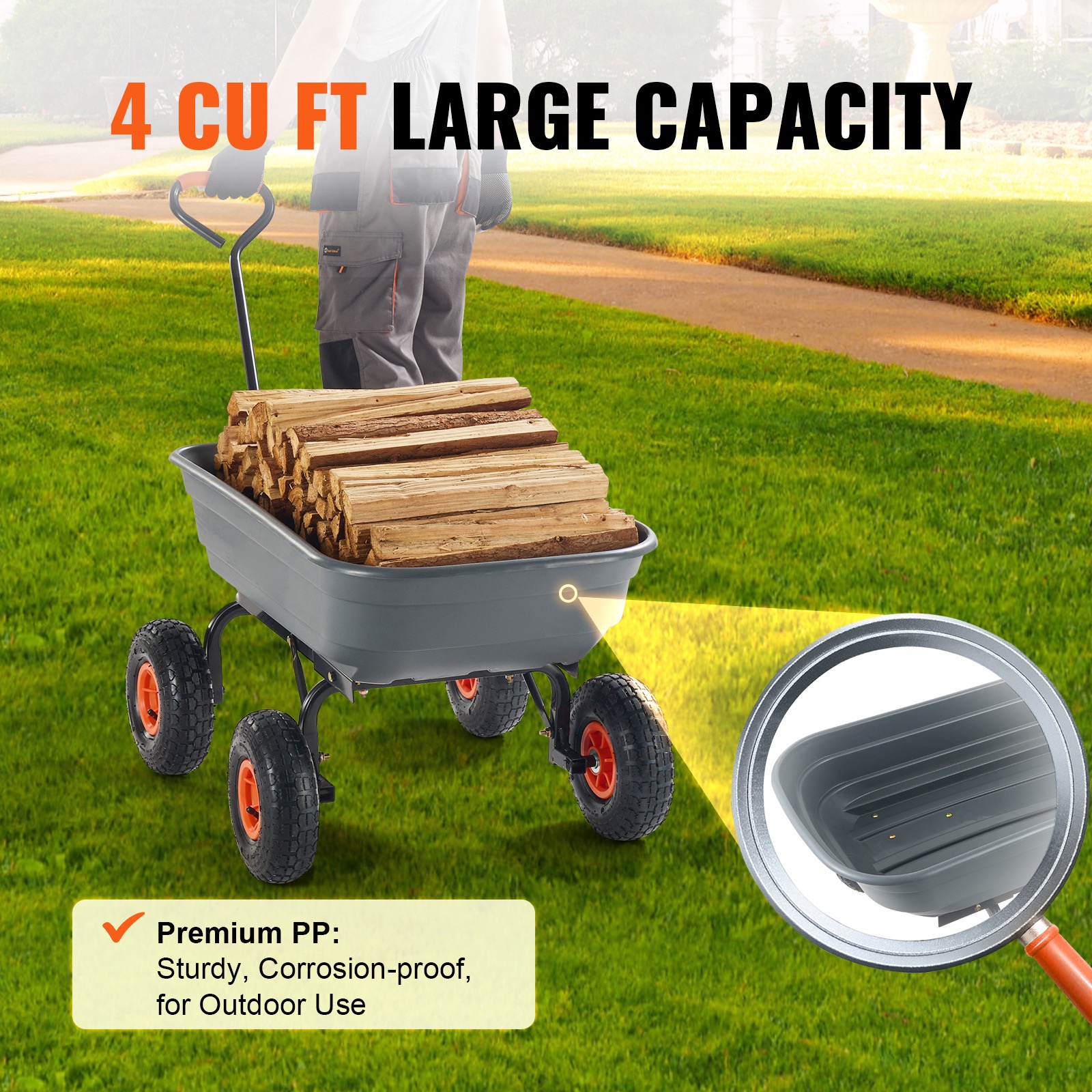 Easy Assemble Garden Dump Cart Garden Hand Cart Transport Trolley Garden Trolley with Handle