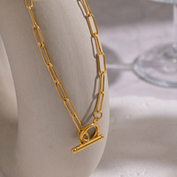 Collier tendance pour femme en acier inoxydable plaqué or 18 carats avec chaîne à maillons longue et fermoir à bascule OT
