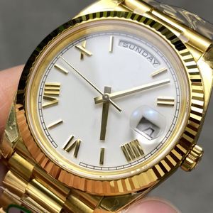 Montre mécanique automatique en or pour hommes, de haute qualité, cadran blanc, lunette cannelée, bracelet présidentiel, 40mm - Product Image 2