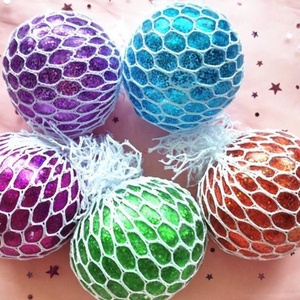 <b>Power</b> New Glitter Squishy Balls Colorful Anti-Stress Squeeze Grape TPR Sensory Toys Sewn <b>Mesh</b> Relieve Anxiety Calming - Product Image 2