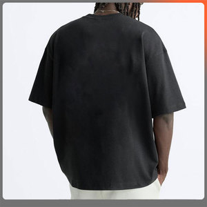 Se gli uomini di design nero 100% maglietta di cotone oversize con taglio corto bianco produttore di magliette con spalle a goccia dei pesi massimi - Product Image 2