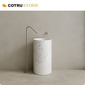 Lavabo da Appoggio in Marmo Bianco Naturale per Bagno, <span class=keywords><strong>Top</strong></span> Lucidato per Mobile Bagno - Product Image 5