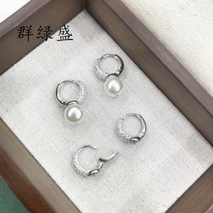 Qunlvsheng S925 Sterling Silver Diamond <b>Stud</b> Clip <b>Earrings</b> Hollow Circle Design For Women Everyday Wear - Product Image 3