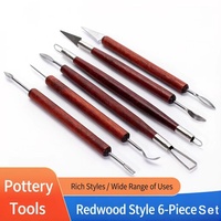 Ensemble de 6 outils de poterie en acier inoxydable et bois, couteaux de sculpture DIY, outils de façonnage, kit de modelage d'argile, art céramique fait main