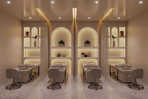 Diseño Interior de Salón de Belleza de Lujo, Muebles Personalizados para Salón de Peluquería Moderno, Diseño de Tienda de Spa Llave en Mano en Mármol, Vidrio y Dorado Champán - Product Image 5