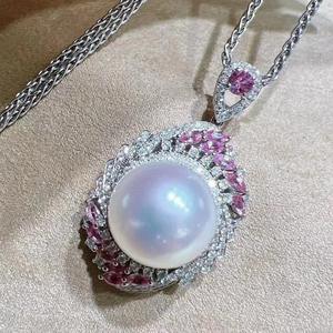 Collier de perles naturelles impeccables de base, 12-13 mm, avec chaîne cubaine en argent pur 925, lumière intense, coffret cadeau assorti - Product Image 1