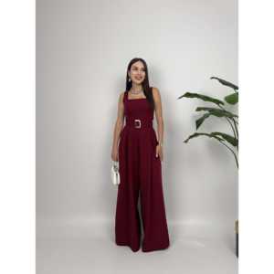 Elegante Mono de Satén de Pierna Ancha para Mujer con Cinturón para Eventos y Fiestas, Azul Marino - Product Image 4