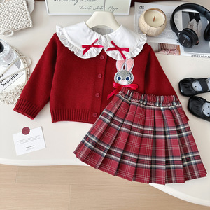 Nouvelle tenue de policier lapin pour filles, style scolaire, ensemble JK élégant en trois pièces, motif de dessin animé, jupe pour enfants en laine peignée - Product Image 2