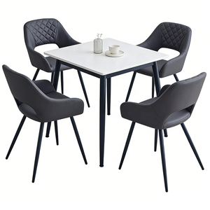Chaise de salle à manger en cuir PU matelassé de luxe avec dossier et pieds en métal <span class=keywords><strong>noir</strong></span>, <span class=keywords><strong>fauteuil</strong></span> pour usage domestique et commercial - Product Image 2