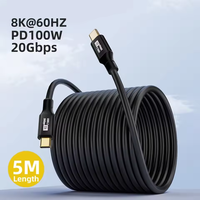 Cable USB 3.2 de 5 Metros, Tipo C a Tipo C, 20Gbps, 8K/60Hz, PD100W, 20V, para PC, Laptop, iPhone 15 Pro Max, MacBook