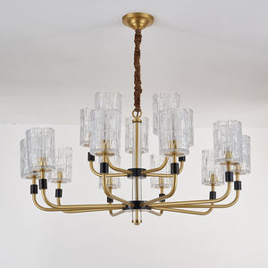 Pour MEEROSEE Moderne Cuivre Or Métal Éclairage 400k3992 Réglable Hauteur Salon Lustre Verre Pendentifs Lustras Élégant - Product Image 3