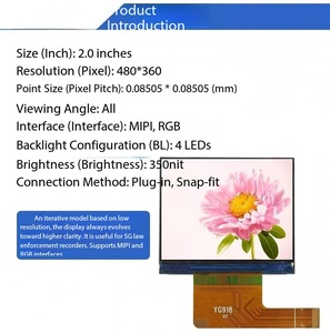 โมดูล IPS TFT แบบส่งผ่านแสงขนาด 2.0 นิ้ว, ความละเอียด 480X360, อินเทอร์เฟซ MIPI/RGB, มุมมองกว้าง, ไฟ LED 4 ดวง, ความสว่าง 350nit, 16.7 ล้านสี - Product Image 1