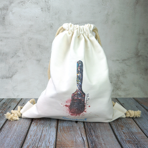 Bolsa con cordón blanca de lona de algodón orgánico ecológico de doble cuerda al por mayor con logotipo - Product Image 2